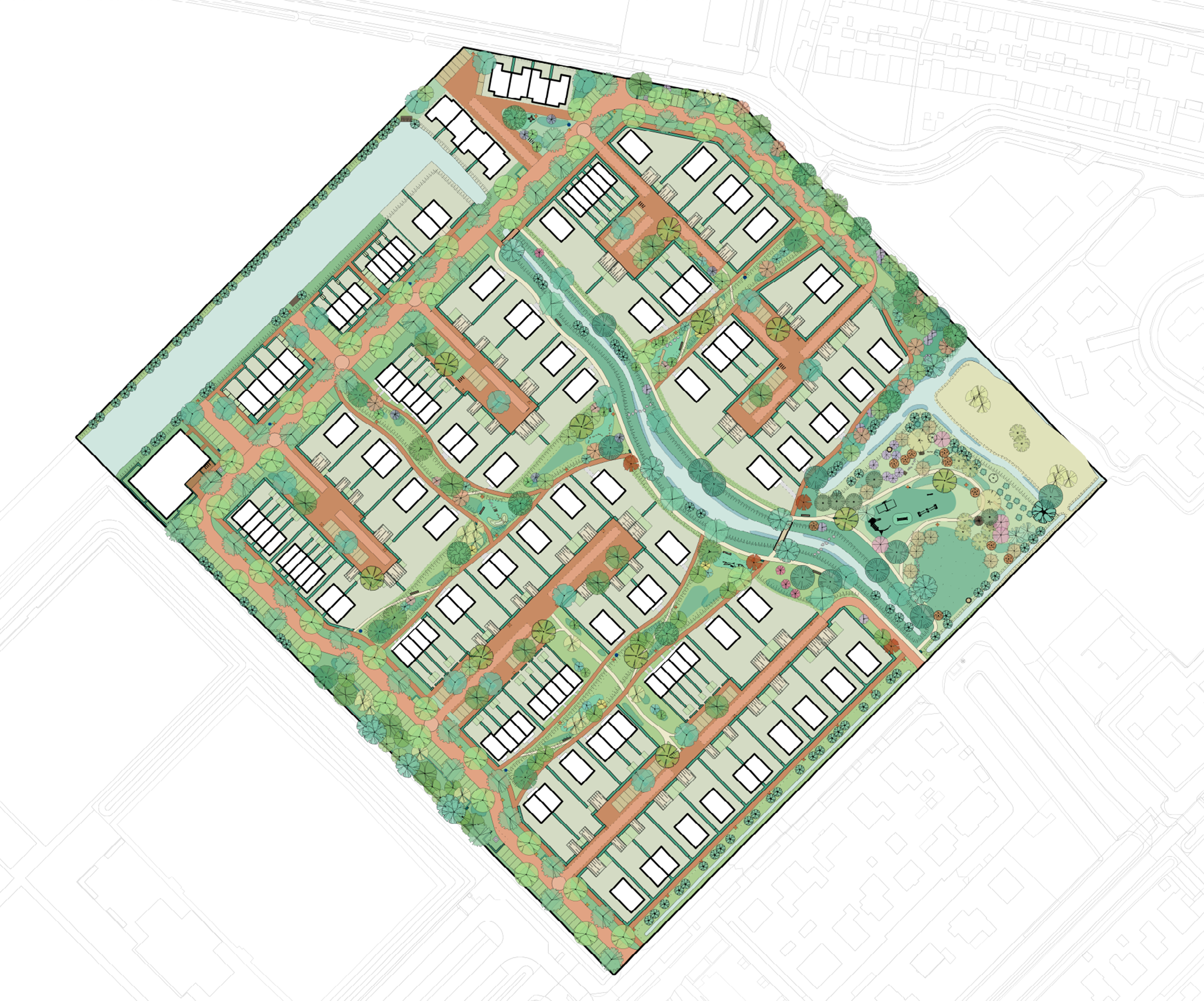 Plattegrond van kavels en woningen in 't Suyt 2