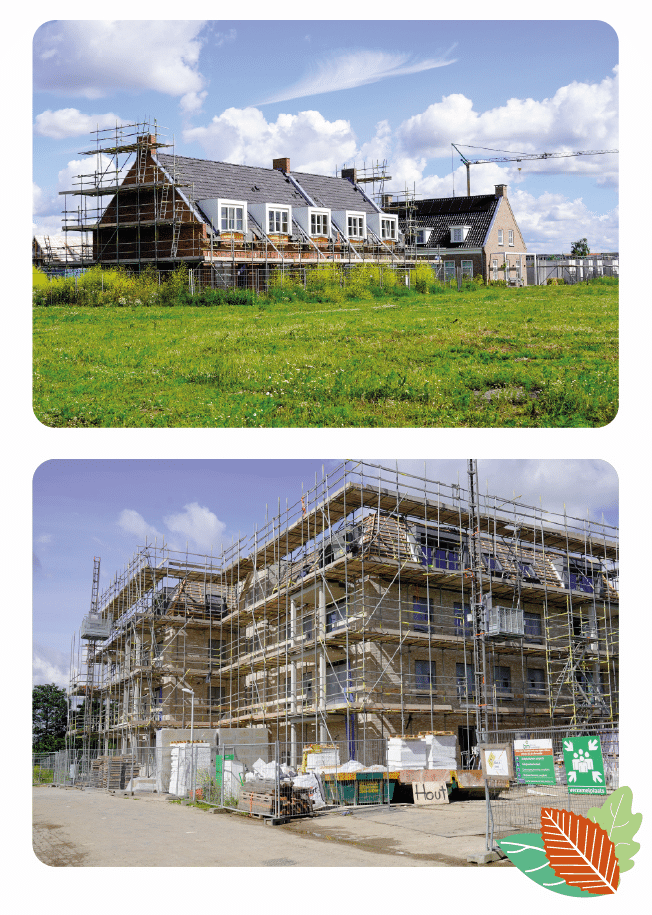 2 fotos van een rijtjeswoning en een appartementen complex van woonpartners